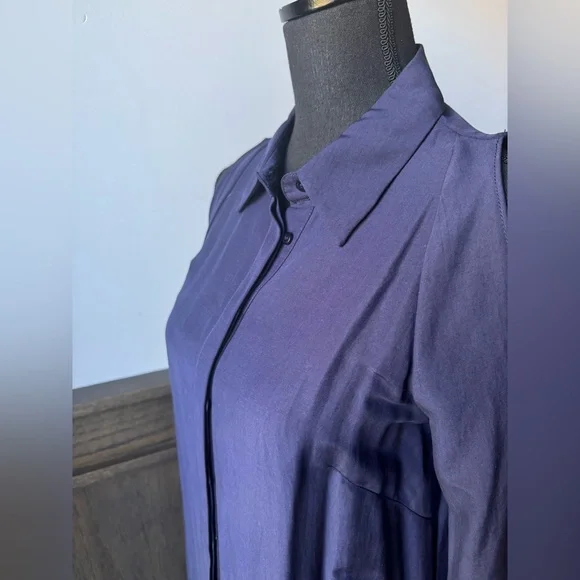 ANTONIO MELANI Navy Blue Long Sleeve Cold Shoulder button down shirt Dress 6 - Picture 3 of 9